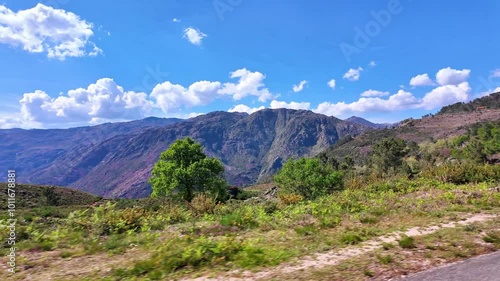 Driving with the car through the Peneda Geres National Park in Portugal, Europe. Area betweeen Cabril und Ruivaes photo