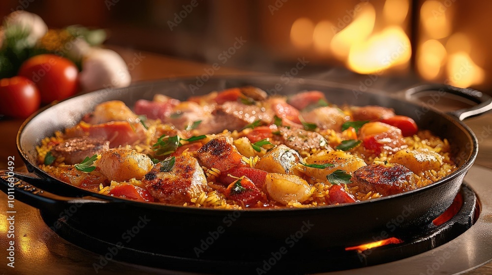 Delicious Spanish Paella with Seafood Delicious Spanish Paella with Seafood