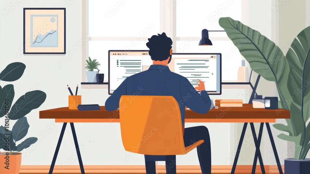 Remote worker on a video call during a webinar, actively discussing project details and fostering teamwork in a digital workspace. Remote worker on a video call during a webinar, actively discussing project details and fostering teamwork in a digital workspace.
