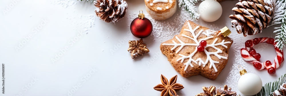 A white background with a variety of Christmas decorations including a gingerbread man, a snowflake, and a star A white background with a variety of Christmas decorations including a gingerbread man, a snowflake, and a star