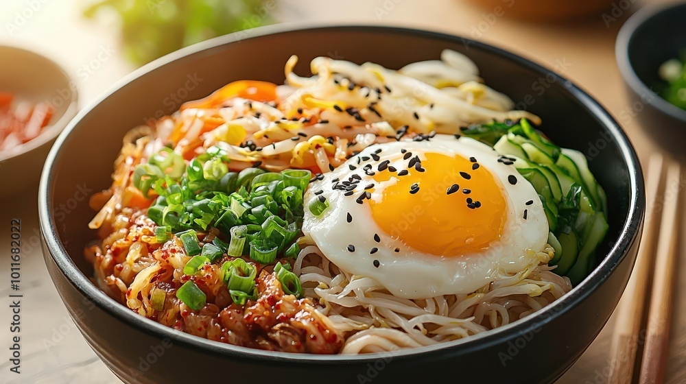 Detail Realistic Traditional Korean bibimbap Detail Realistic Traditional Korean bibimbap