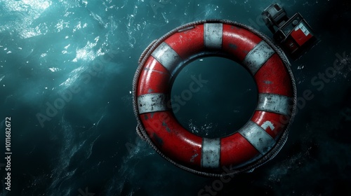 Lifebuoy in the Ocean at Night