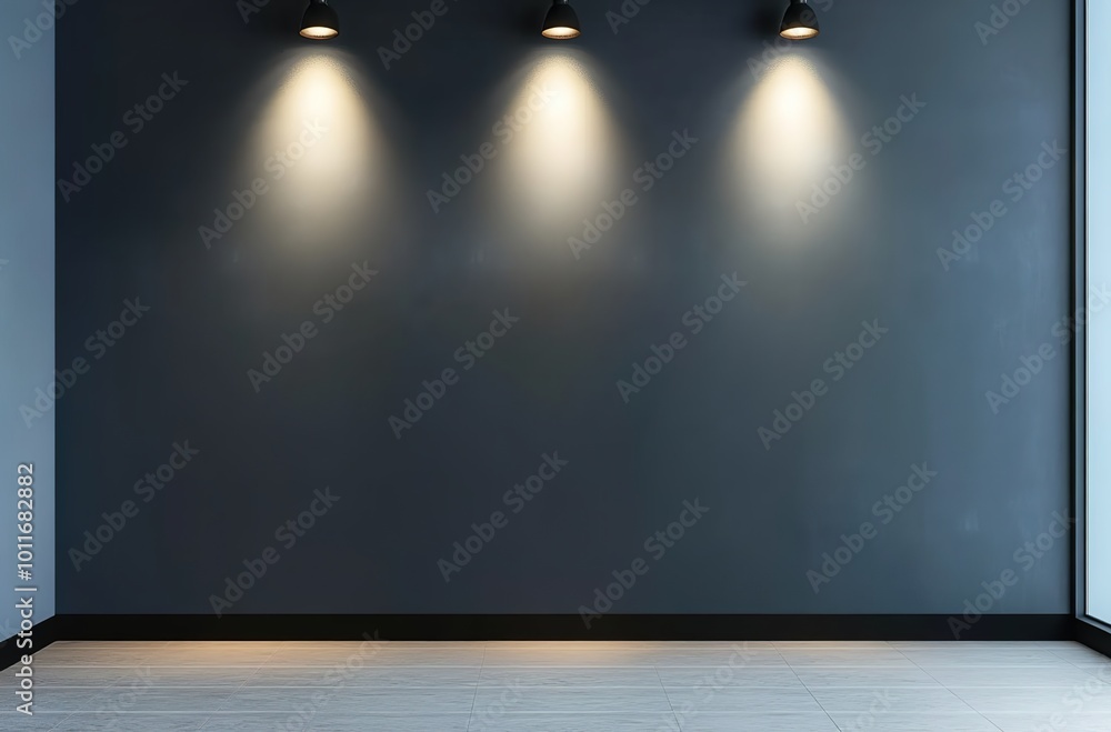 Photograph of a black wall with three spotlights shining on it in an empty room
Photograph of a black wall with three spotlights shining on it in an empty room