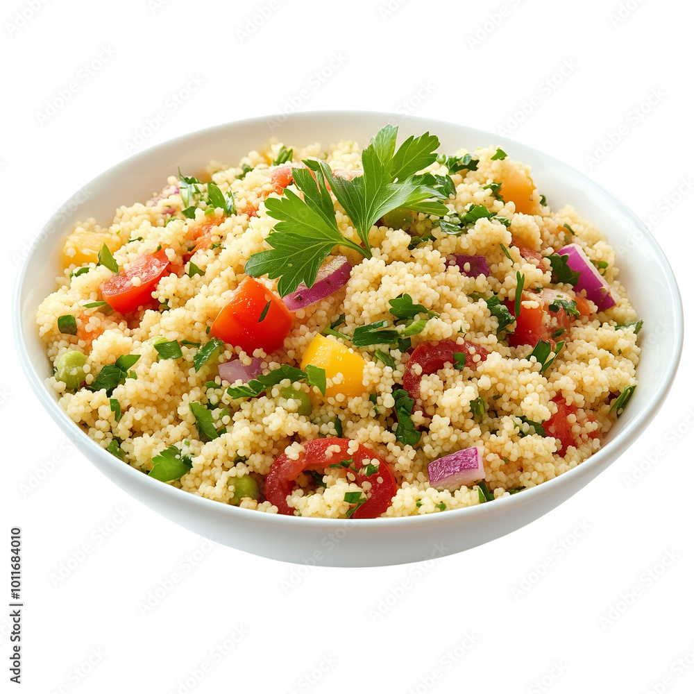 Couscous Salad in white plate on transparent background Couscous Salad in white plate on transparent background