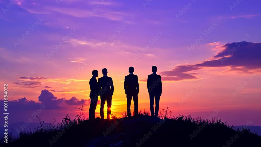 Silhouette of business team stand and feel happy on the most hight at the mountain on sunset, success, leader, teamwork, target, Aim, confident, achievement, goal, on plan, finish, Silhouette of business team stand and feel happy on the most hight at the mountain on sunset, success, leader, teamwork, target, Aim, confident, achievement, goal, on plan, finish,