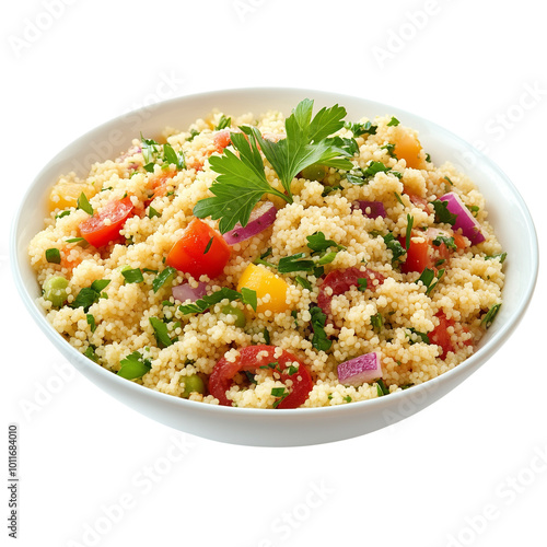 Couscous Salad in white plate on transparent background