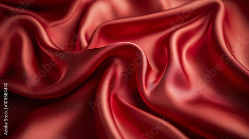 Luxurious red satin fabric creates rich, elegant backdrop with its smooth texture and vibrant color, perfect for various design applications