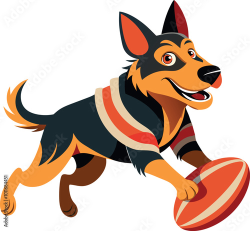 A silhouette of a dog holding a rugby ball in its mouth, showcasing playful energy and enthusiasm for the sport