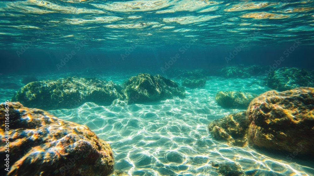 Fototapeta premium European sea, a beautiful underwater view with clear water and plenty of room for text or design.