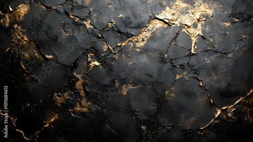 Black and Gold Cracked Texture Abstract Background photo