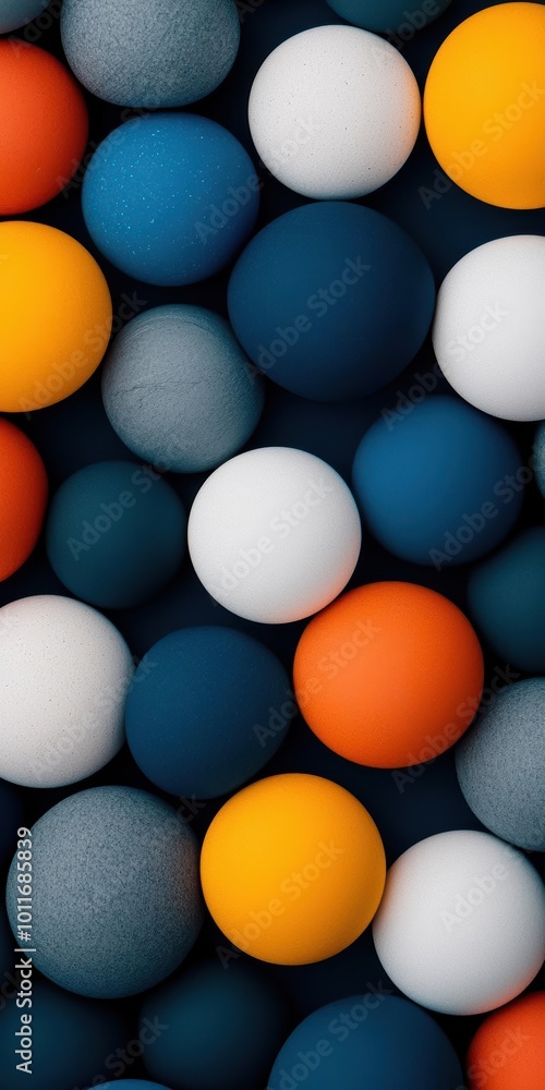 Colorful balls in varying shades arranged closely, on a dark background, creating an abstract visual composition. Colorful balls in varying shades arranged closely, on a dark background, creating an abstract visual composition.