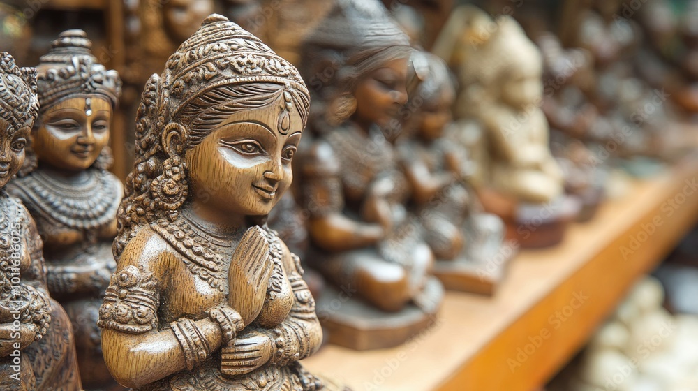 Hand-carved Indian sculptures with fine craftsmanship, no people, with room for text. Hand-carved Indian sculptures with fine craftsmanship, no people, with room for text.