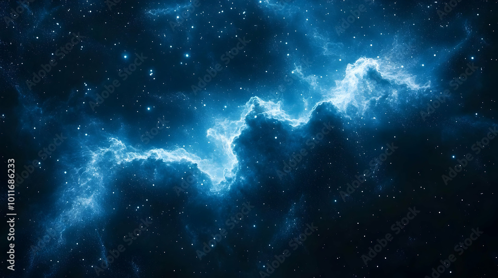 Naklejka premium Abstract Blue Nebula with Stars Illustration