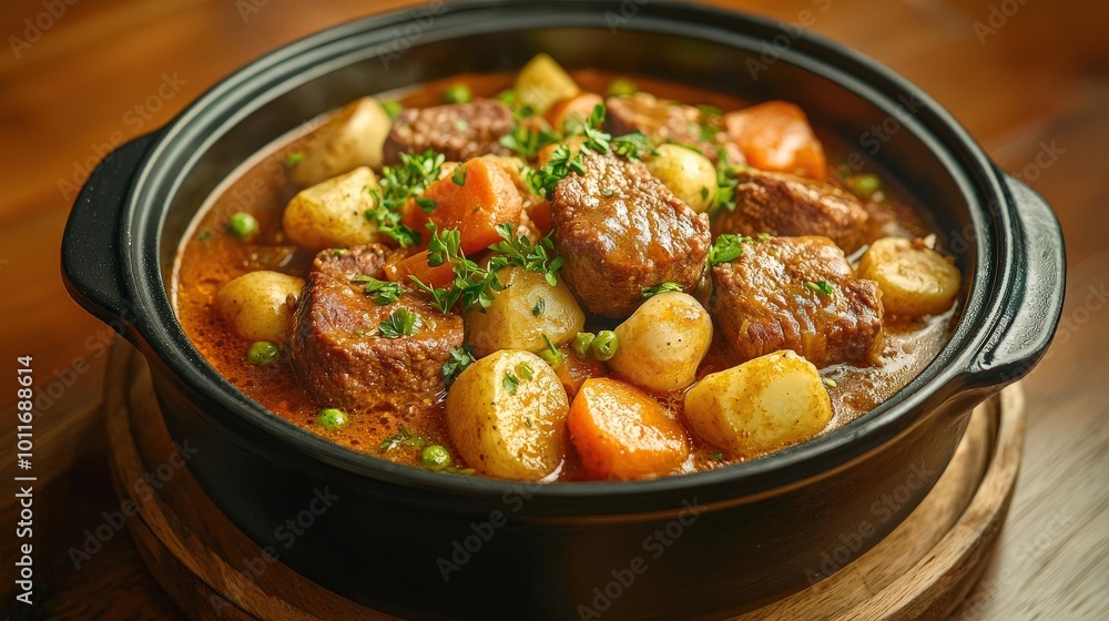 Beef stew with vegetables in a pot