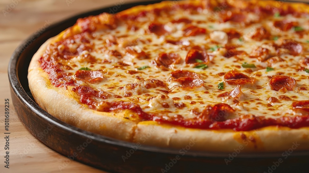 Pepperoni pizza on a wooden table Pepperoni pizza on a wooden table
