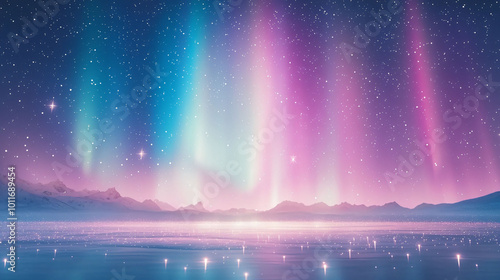 stunning display of soft glowing northern lights illuminates night sky over serene landscape, creating magical atmosphere filled with vibrant colors