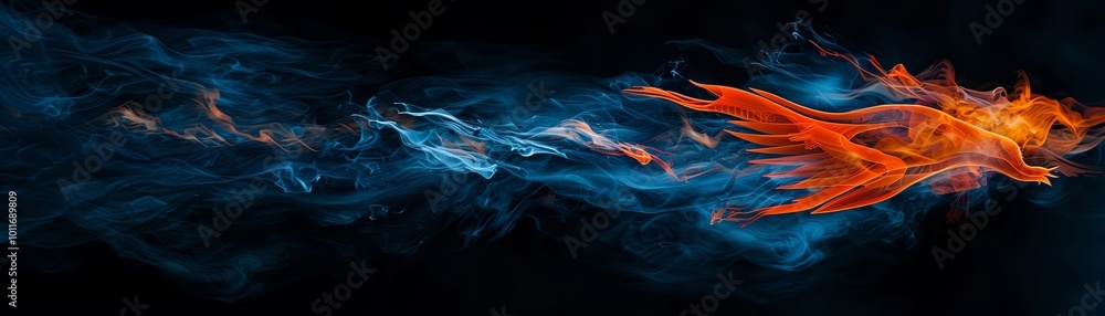 Fototapeta premium Fire phoenix soaring through a night sky, majestic and bright,