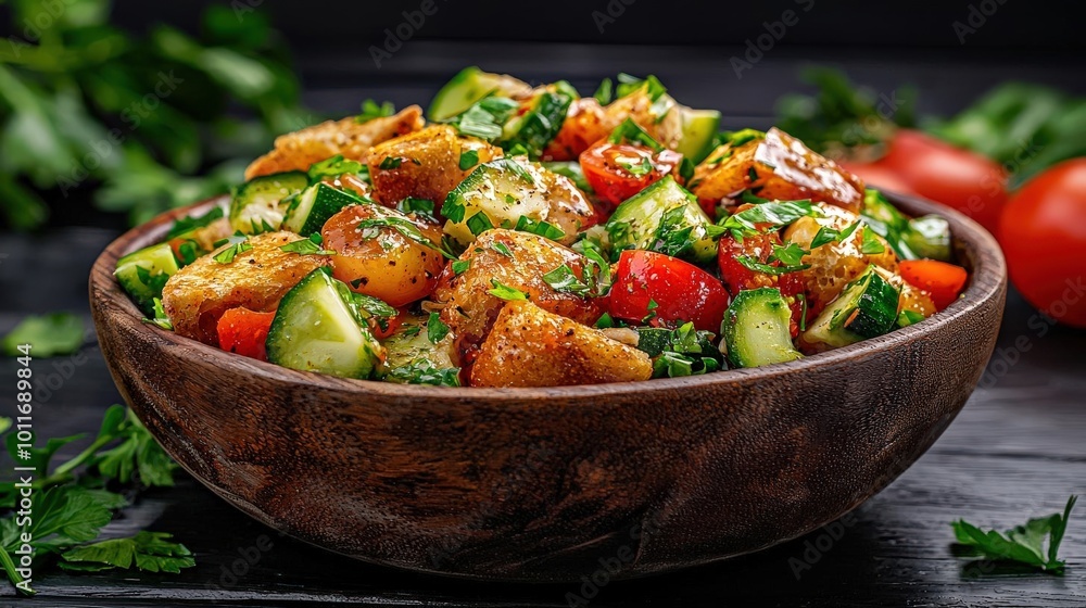 Detail Realistic Homemade Lebanese fattoush