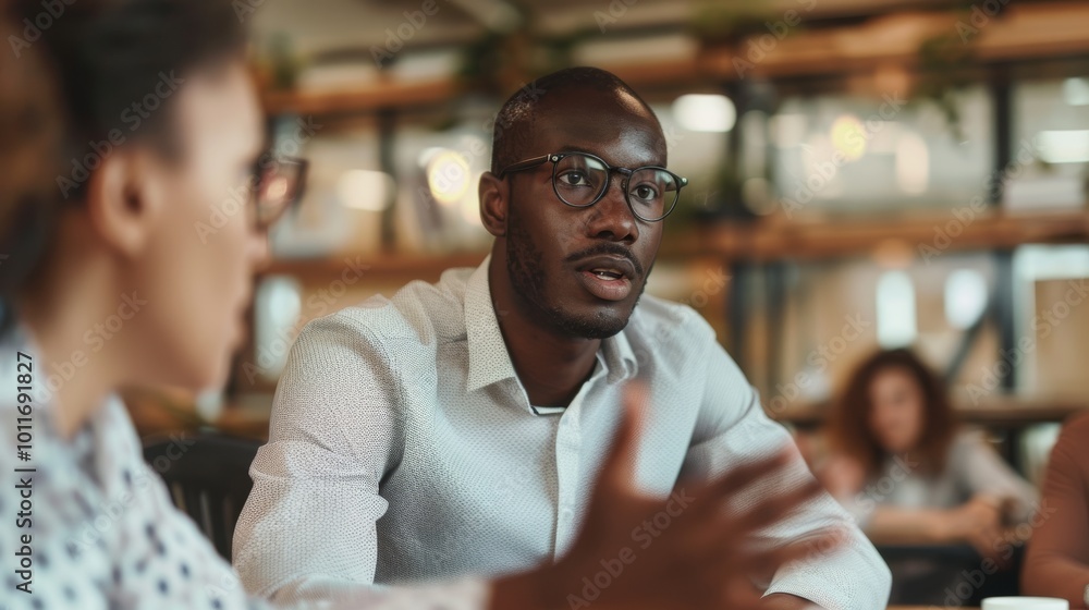 Two people engaged in animated conversation at a cozy coffee shop, with a focus on connection and dialogue in an open, ambient environment. Two people engaged in animated conversation at a cozy coffee shop, with a focus on connection and dialogue in an open, ambient environment.