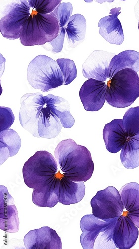 Whimsical Watercolor Pansy Flowers Pattern for Children's Book Illustration Generative AI