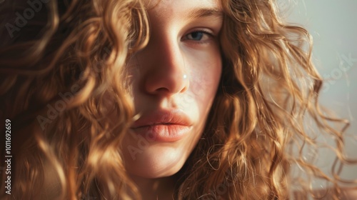 Wallpaper Mural Soft curls frame a young woman's face, capturing her introspective gaze and the natural beauty of her flowing hair. Torontodigital.ca