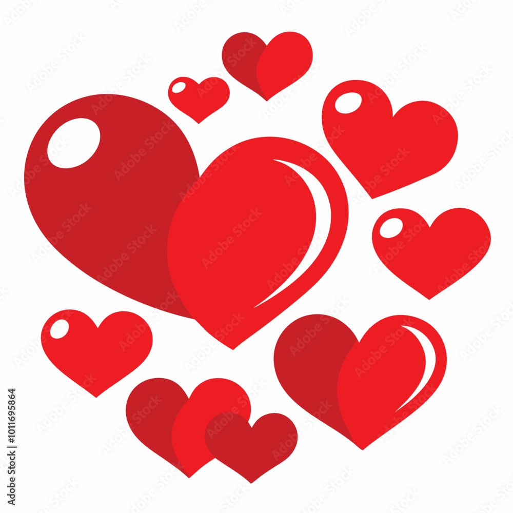 Heart shape design set, A set of red color heart of various shapes vector illustration design.