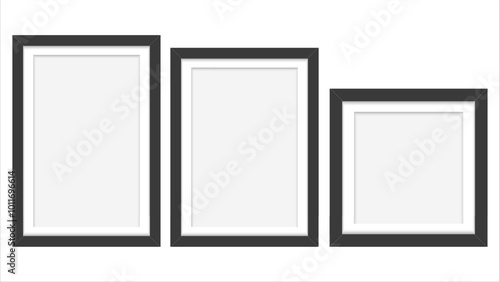 Black wood frame on white background. Picture frame. Vector illustration
