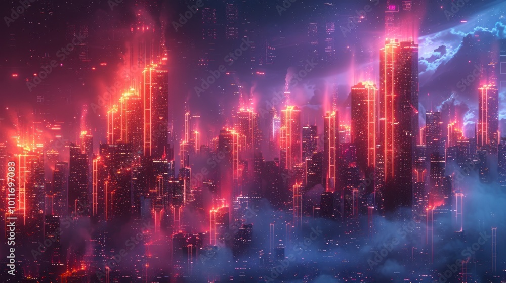 Naklejka premium Neon Cityscape