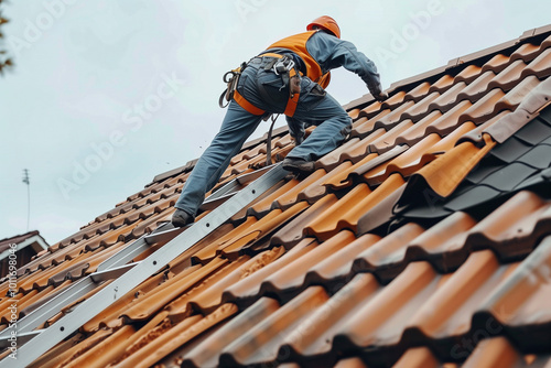 Rooftop repair workers. 