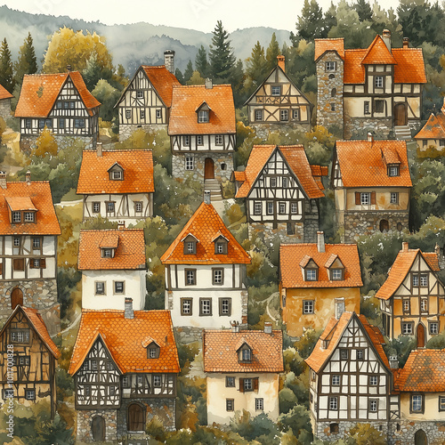 Seamless pattern with a town, Ai