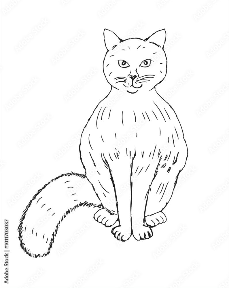 Obraz premium Vector illustration of cute cat, black and white drawing art character isolated on white background