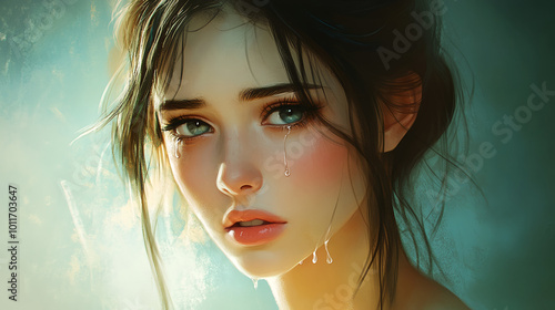 Woman with sad expression digital art