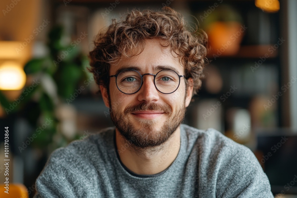 Happy Man Video Conference Webinar Portrait, Generative AI Happy Man Video Conference Webinar Portrait, Generative AI