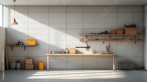 Unfinished Basement Workshop with Wooden Workbench and Tools