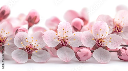 Delicate Pink Cherry Blossoms or Sakura Flowers in Springtime Floral Arrangement. Soft,Romantic and Serene Backdrop with Vibrant Petals and Fragrant Blooming Branches.