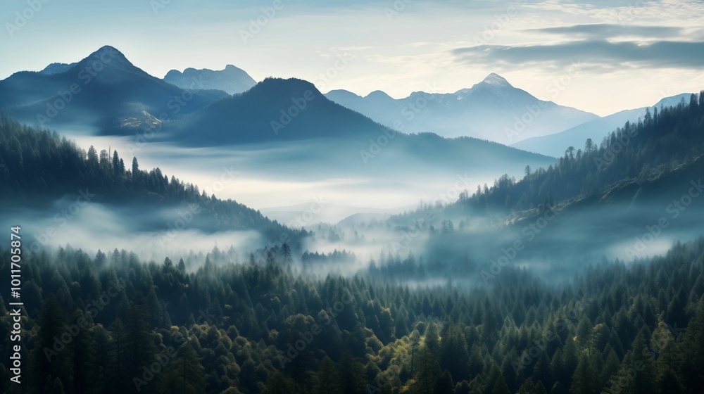Image of fog enveloping majestic mountains. Image of fog enveloping majestic mountains.