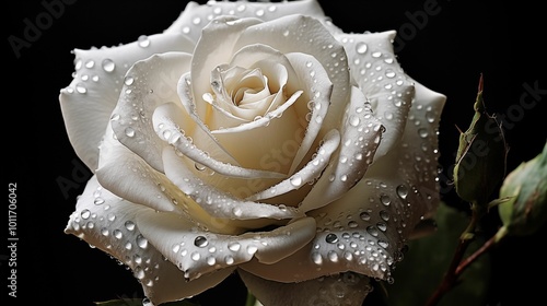 White rose with delicate droplets.