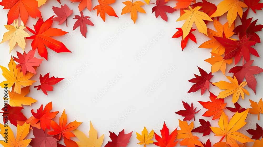 Colorful autumn maple leaves arranged in a frame on a white background Autumn maple leaves displayed in a frame on a white background Colorful autumn maple leaves arranged in a frame on a white background Autumn maple leaves displayed in a frame on a white background