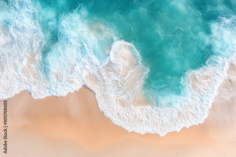 Beautiful beach with soft waves on a sandy background, top view. Beautiful beach with soft waves on a sandy background, top view.