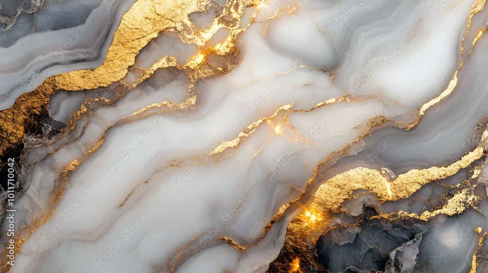 Obraz premium Abstract Background with Golden Veins and White Swirls