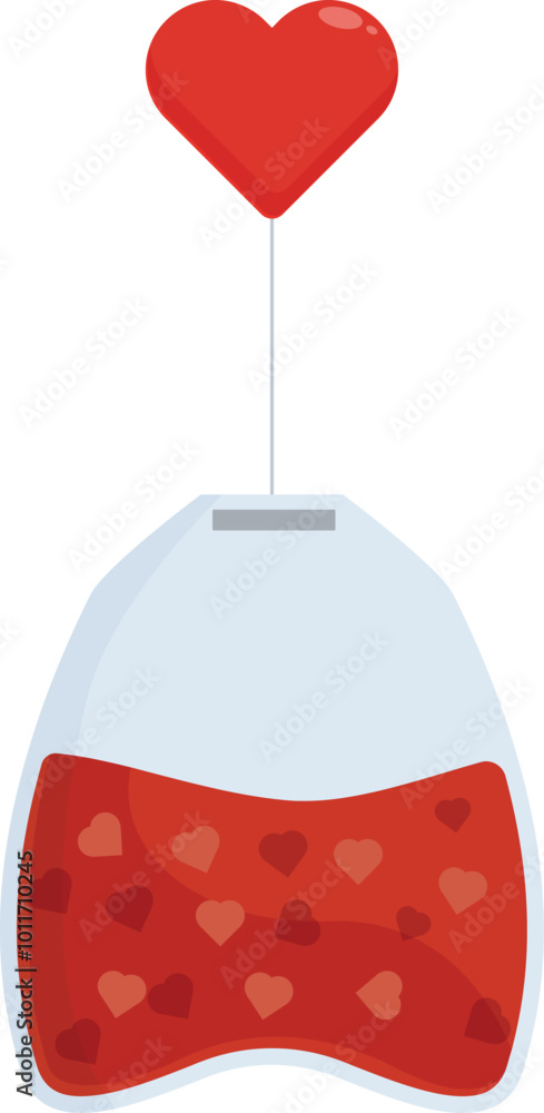 Tea bag filled with hearts and hanging on a string with a heart shape above, perfect for valentine's day or any occasion that calls for a little love Tea bag filled with hearts and hanging on a string with a heart shape above, perfect for valentine's day or any occasion that calls for a little love