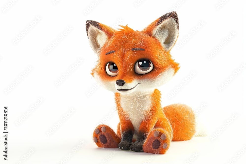 Fototapeta premium Adorable cartoon fox sitting with wide eyes