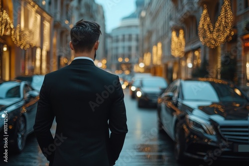 Professional Security Agent Safeguarding Luxury Vehicles in Business District, Generative AI