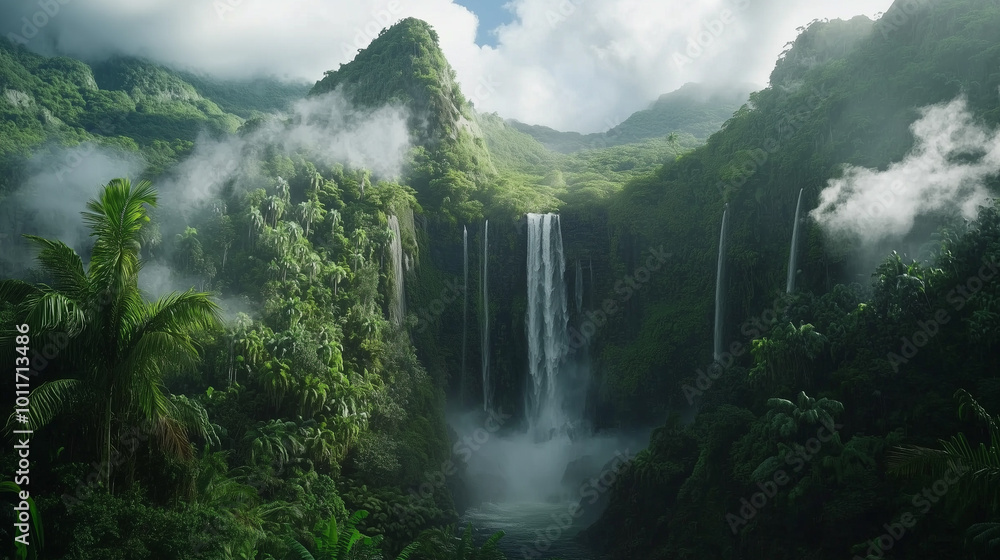 Nature's Splendor: Waterfall and Mountains
Nature's Splendor: Waterfall and Mountains