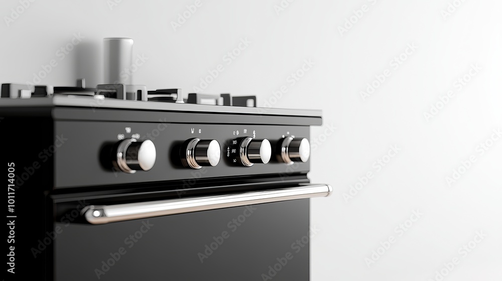 A classic freestanding gas oven with a shiny black finish and chrome knobs, positioned against a pure white background, showcasing its traditional design and cooking capabilities. A classic freestanding gas oven with a shiny black finish and chrome knobs, positioned against a pure white background, showcasing its traditional design and cooking capabilities.