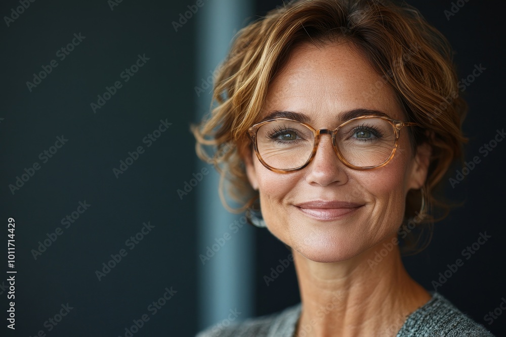 Close up headshot of a 50's likable cheerful CEO entrepreneur business woman, Generative AI Close up headshot of a 50's likable cheerful CEO entrepreneur business woman, Generative AI