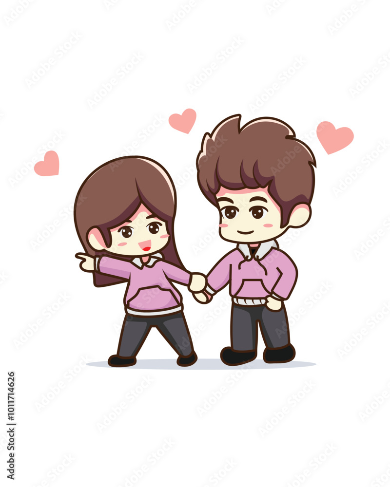 Illustration Vector Graphic Of Couple Chibi Go on a first date Illustration Vector Graphic Of Couple Chibi Go on a first date