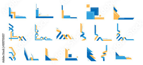 Modern Abstract Shape Border and Corner Frame Vector Set Collection. Decorative Elements Corners, Borders, and Frames. Elegant Design for Banners, Certificates, Invitations, and Covers Design