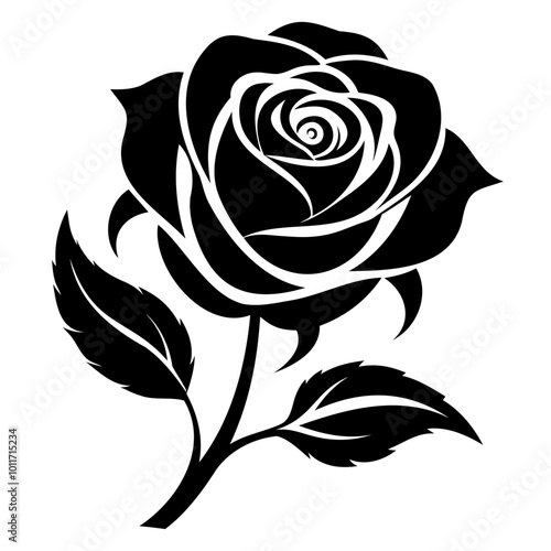 Set of Rose flowers with black silhouette vector illustration on a white background