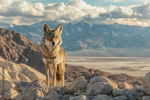 Striking Portrait of a Coyote in Death Valley National Park. AI generated illustration
